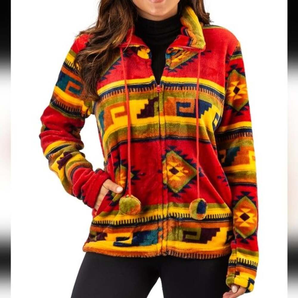 TrailCrest Aztec Geometric Western Fleece Jacket Women's Large Southwestern